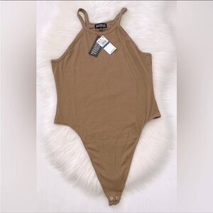 NEW Danielle Bernstein Rib Knit Brown Bodysuit Thong Back XL